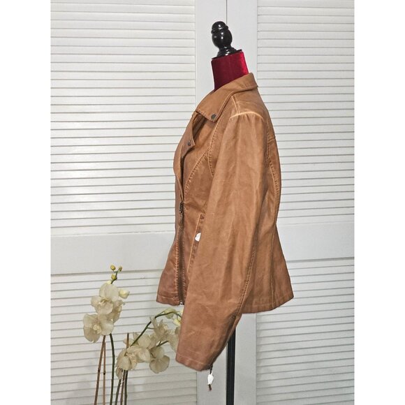 NWT Max Studio Women's Camel/Brown Faux Leather Jacket Size XL 089 - Picture 8 of 13